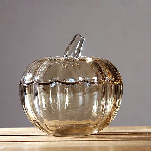 柔软时光 欧式古典玻璃带盖储物罐水果碗糖果罐糖缸创意南瓜饰品